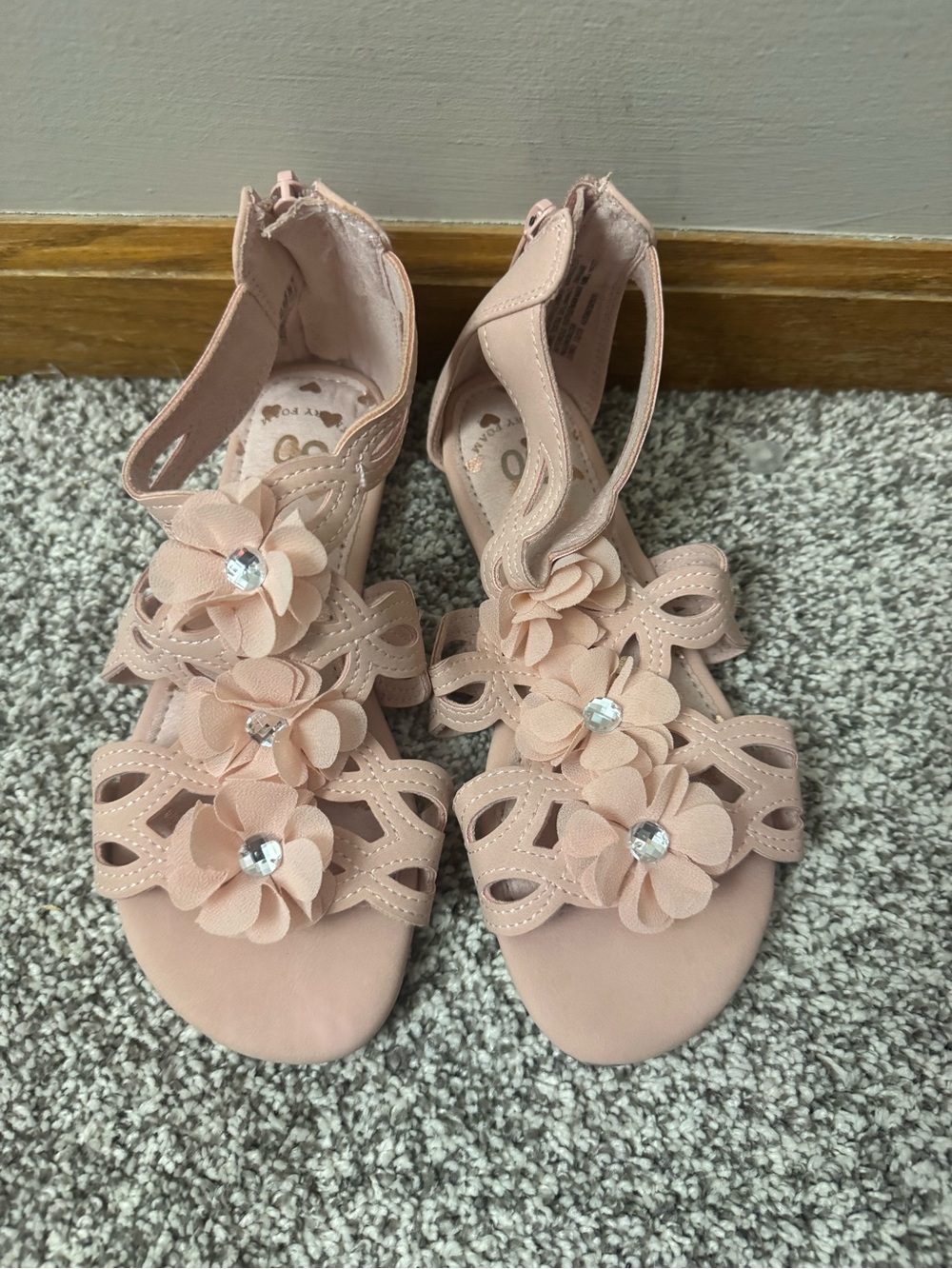Girls SO Pink Floral Gem Sandals Size 13
